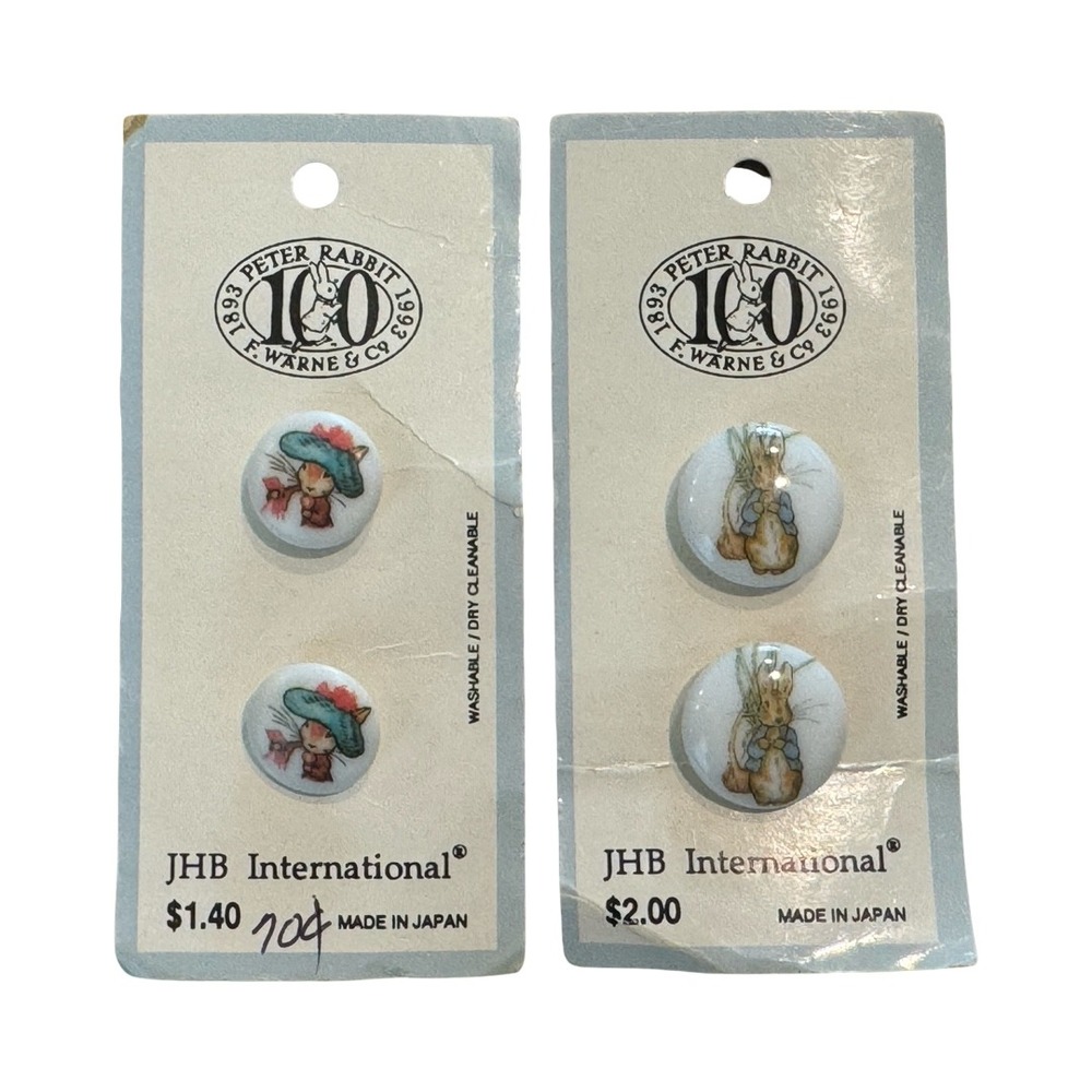 Vintage JHB International Peter Rabbit Mrs Rabbit Buttons 1993 Japan Lot of 4